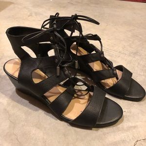 Black wedge sandals